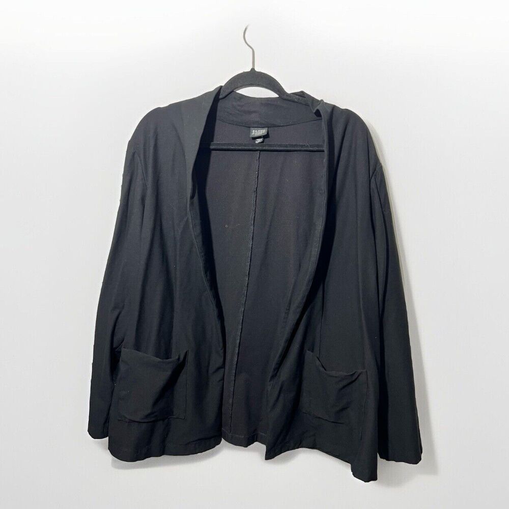 Eileen Fisher 1X Black Cardigan Blazer Pockets Viscose Blend